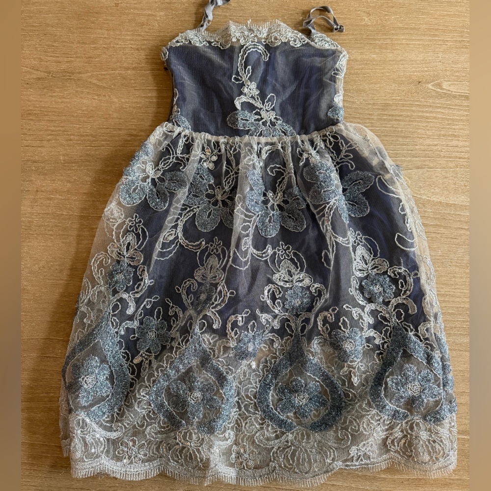 Elegant Lace Kids Formal Dress in Blue and Cream